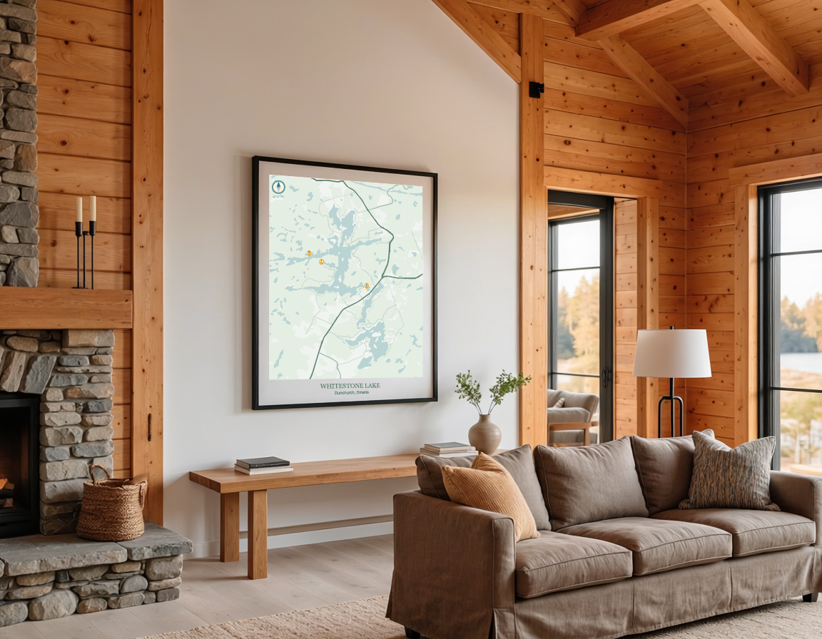 Framed Lake Map of Whitestone Lake
